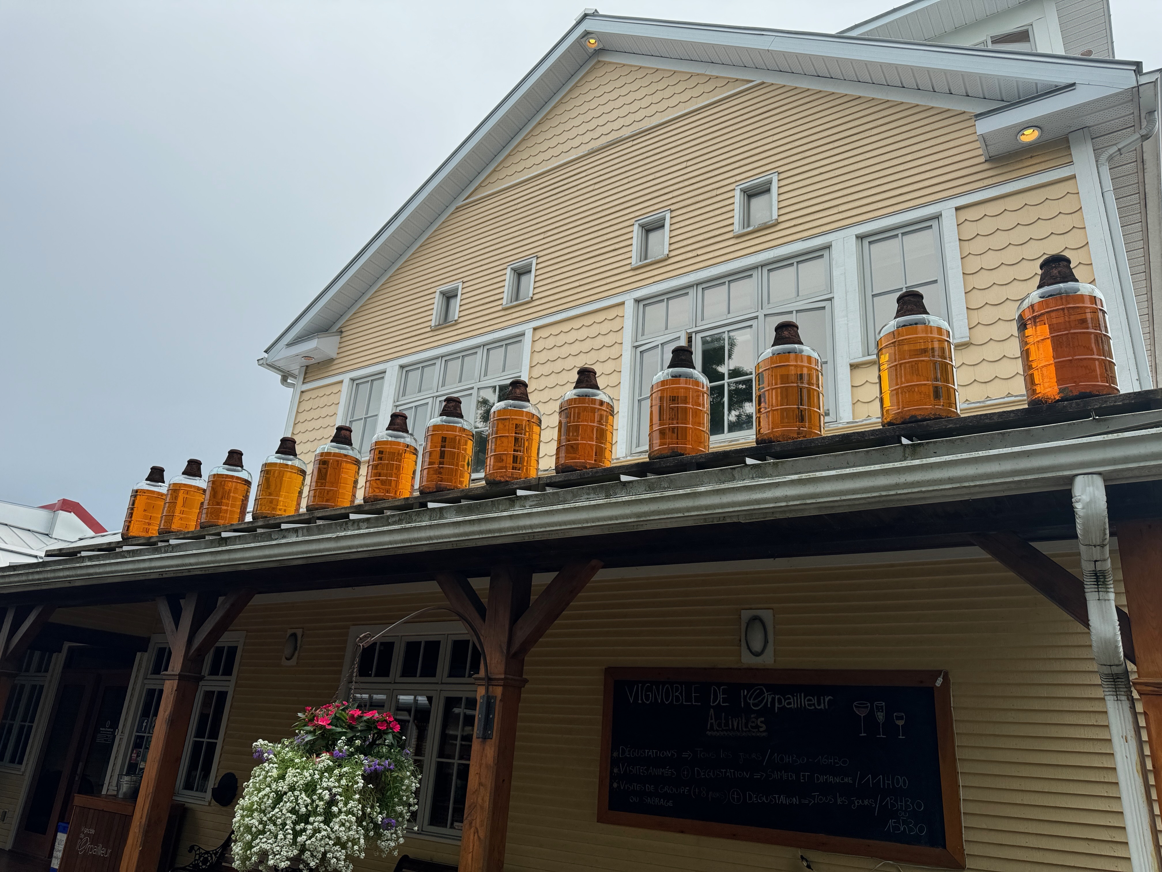 Wine is aged in clear bottles on rooftops in Eastern Townships of Quebec.
